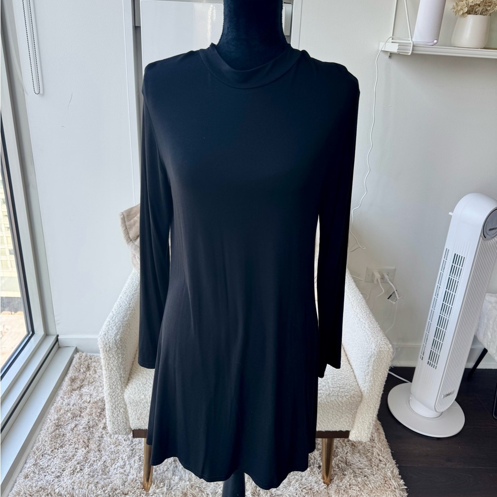 Boohoo Women's Black High Neck Fit & Flare Dress Long Sleeve Size 12